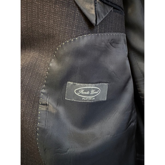 Pronto Uomo Platinum Mens 48 Long Navy Blue 100% Wool Textured 2 Button Blazer - Picture 6 of 10